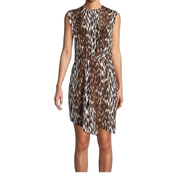 L'AGENCE Animal Print Cinched Waist Asymmetric Sleeveless Dress Size 2 - Picture 1 of 11